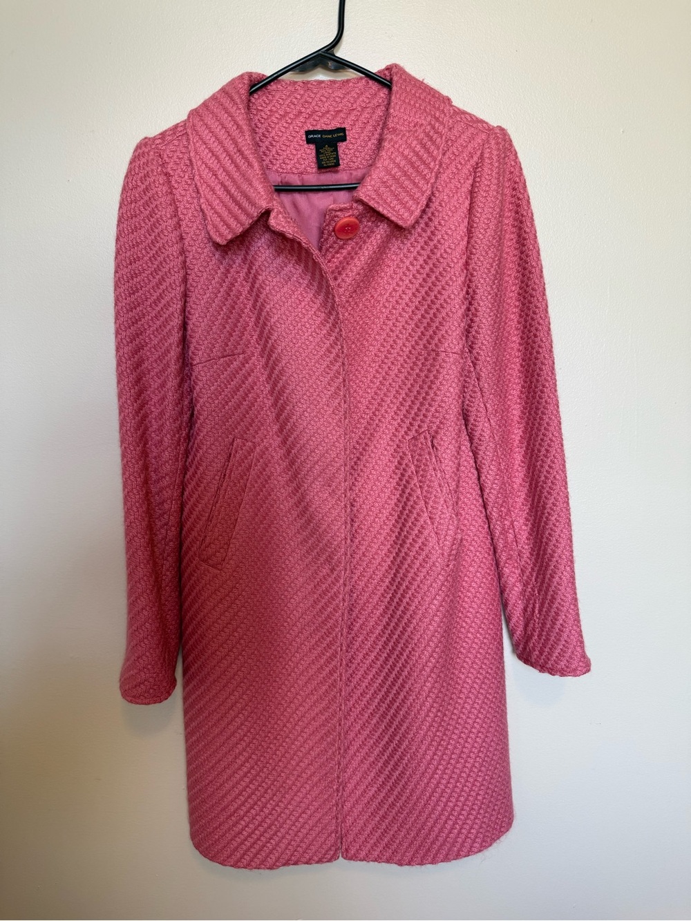 Grace Dane Lewis Pink Wool Blend Long Coat Colorful Fall Winter 60s size 4